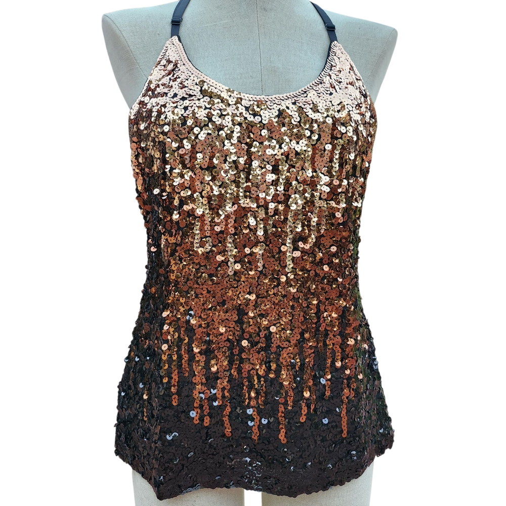 MANER Sequin Tank Top in Gold and Black Y2K